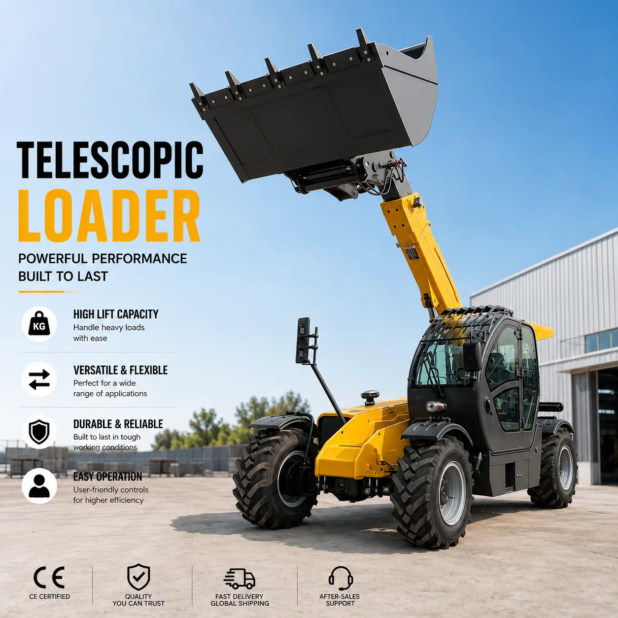 Telehandler 4 Ton Telescopic Handler 7m Boom Forklift 4WD Diesel CE Certified Construction Farm Handling Machine