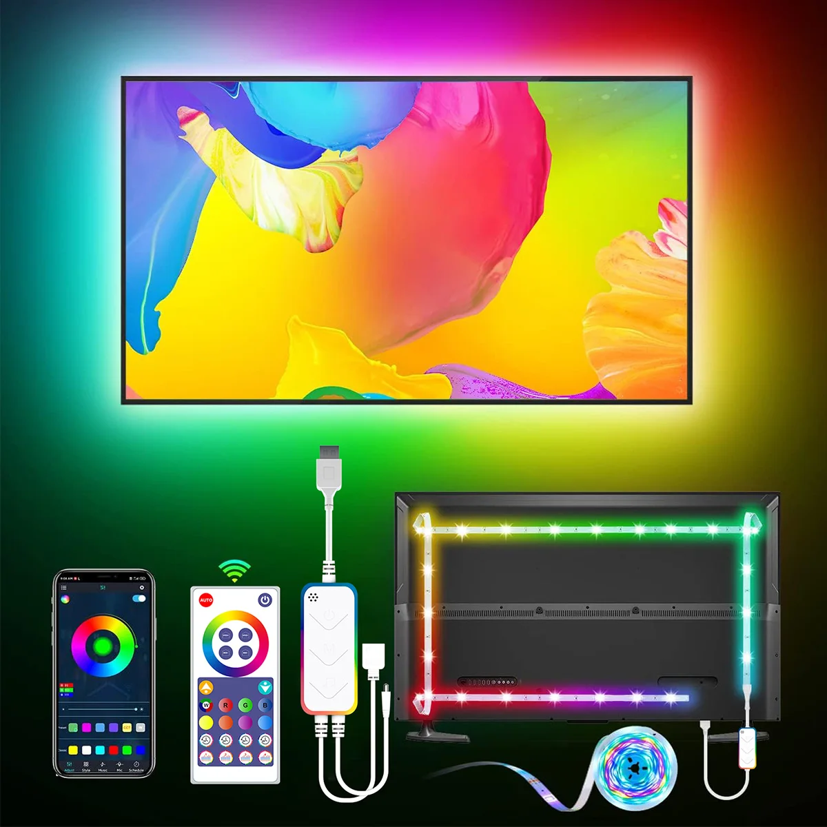 TenKinyo-USB LED Strip Lights com Bluetooth APP, TV Light Strip, Fita flexível da lâmpada, 5V, 5050 Iluminar Música, Controle Inteligente de Voz