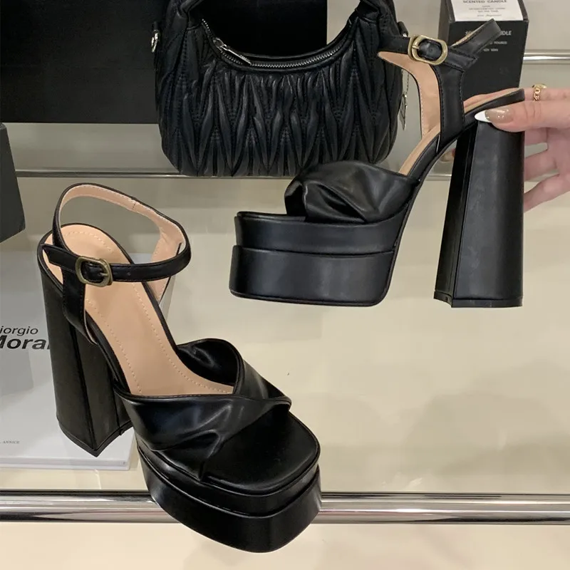Star style Fashion Double Platform Wedges Women Gladiator Sandals Summer 15cm Ultra High heels Chunky Party Dress Shoes Sandals view 3
