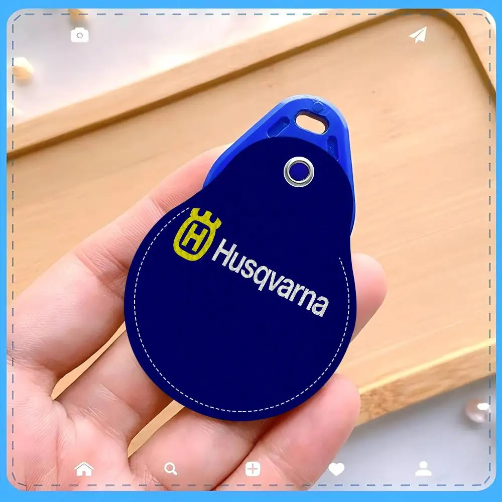H-Husqvarnas Logo 1pcs Leather Card Holder with Key Ring Water Drop Shaped Key Case Keychain Doorlock Accessories view 5