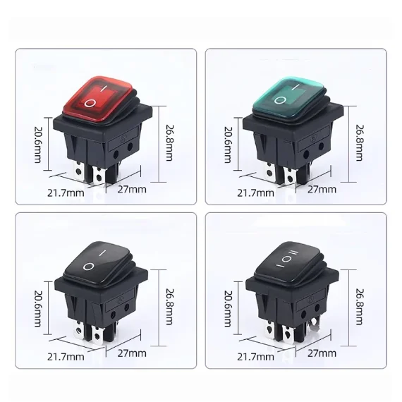 KCD4 Waterproof Boat Rocker Warp Switch Pushbutton 4-pin 2-speed 6-pin 2/3-speed KCD2 Black Red Yellow Green LED 20A 250V