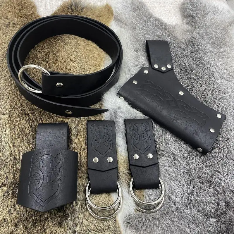 Retro Medieval Costume Belt Retro Five-Piece Leather Set Stage Costume Props With O-Shaped Metal Ring For Fantasy Events Comic