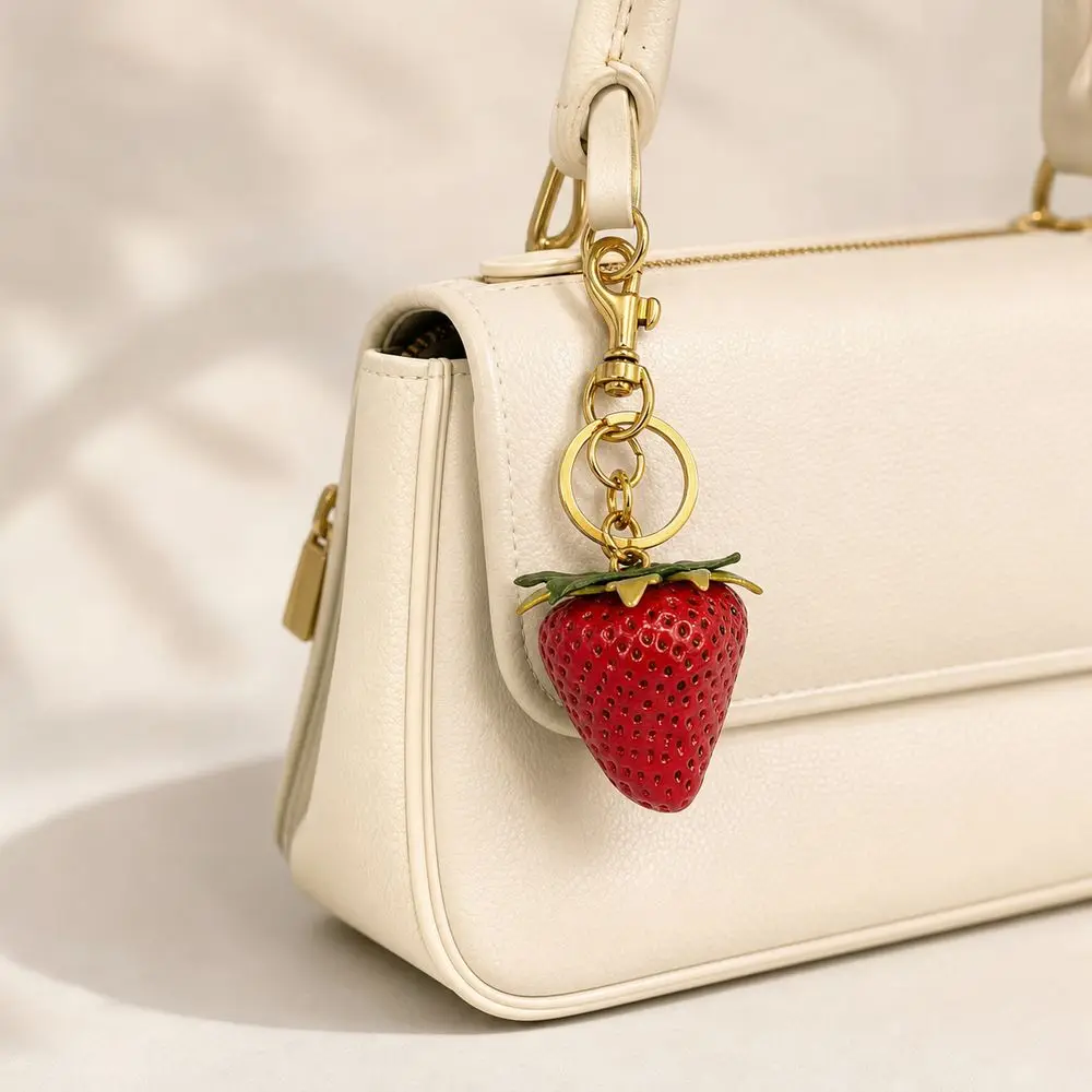 New Cartoon Strawberry Keychain Resin Realistic Fruit Strawberry Pendant Textured Surface Strawberry Bag Charm Key Organization