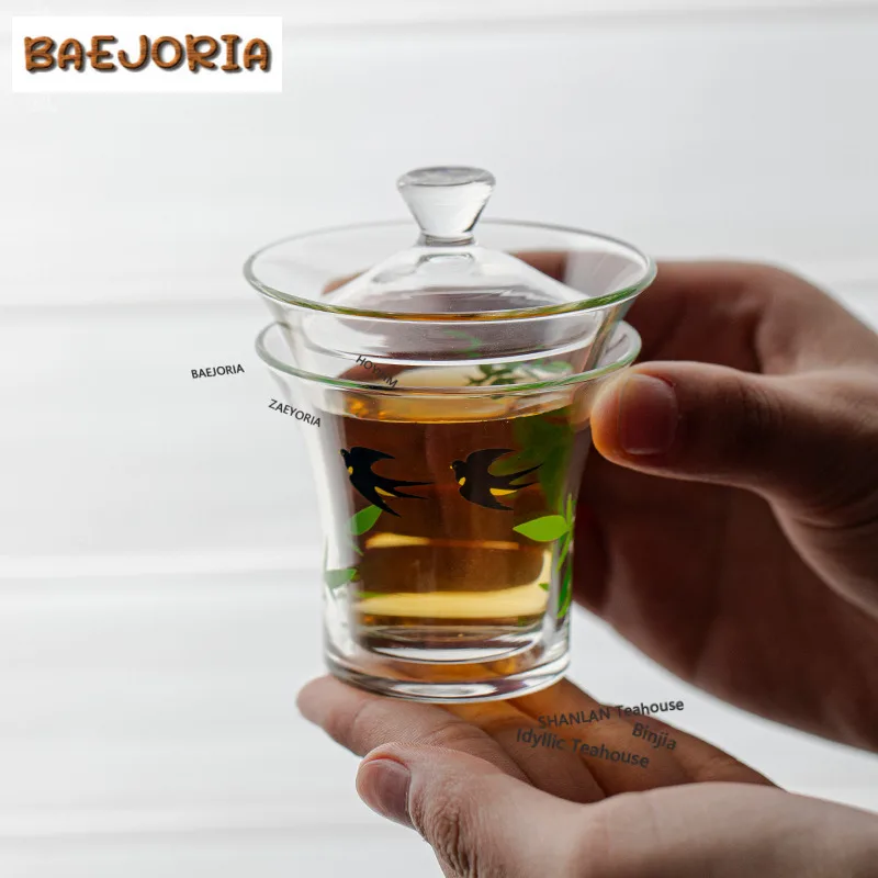 

Чайная чаша-гайвань из высококачественного боросиликатного стекла, маленькая, с крышкой, для чая, набор для чаепития, коллекция