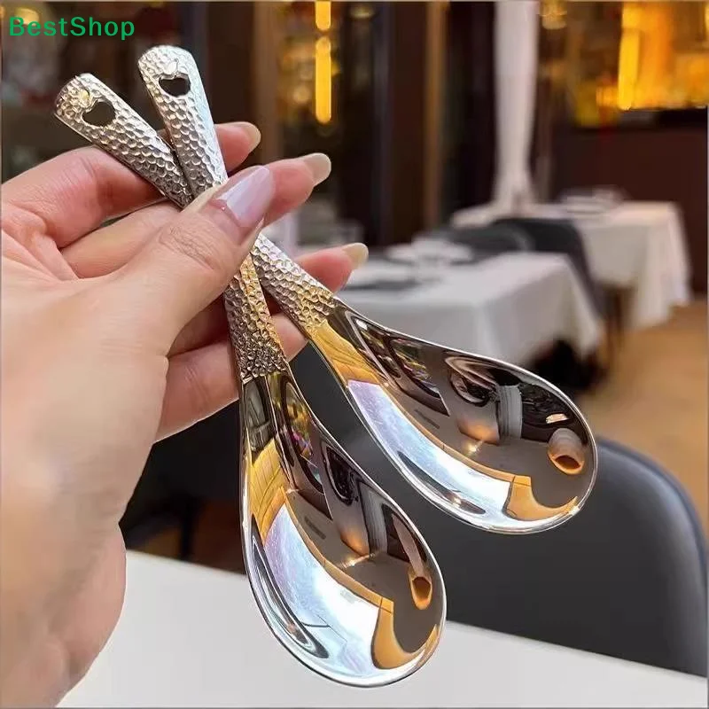 〔Q〕2/4PCS Simple Stainless Steel Spoon Retro Kitchen Tools High End Texture Rice Scoop New Fashion Home Kitchen Meal Spoons