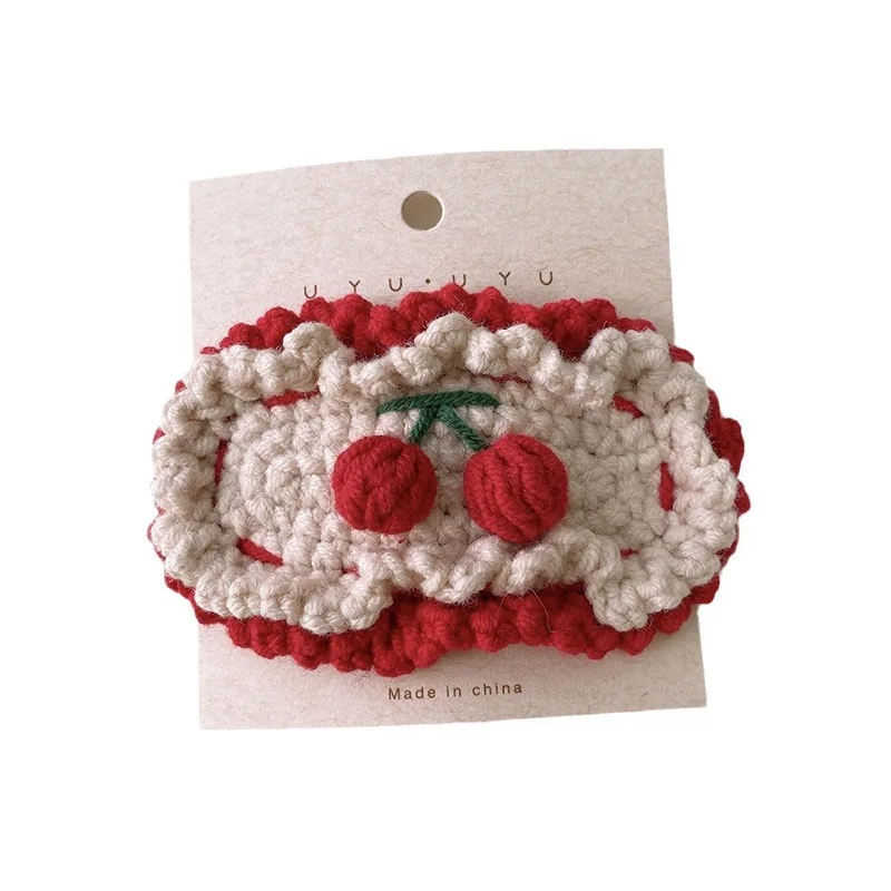 Baby Girls Hair Clips Handmade Crochet Red Cherry Design Embroidered Barrettes Hypoallergenic Non-Slip Toddler Hair Accessories