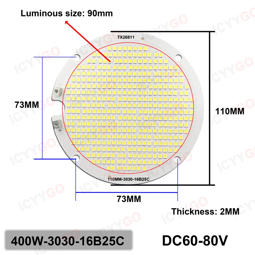 Proiettore a LED 300W 400W Lampada a sospensione a torre architettonica PCB DC60-80V Scheda sostitutiva per luce esterna ad alta baia bianca pura