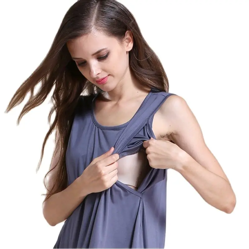 Cross Wrap Nursing Maternity Cami Sleeveless Crew Neck Lift Feeding Irregular Hem Soft Modal Plus Size Pregnant Women Tank Top