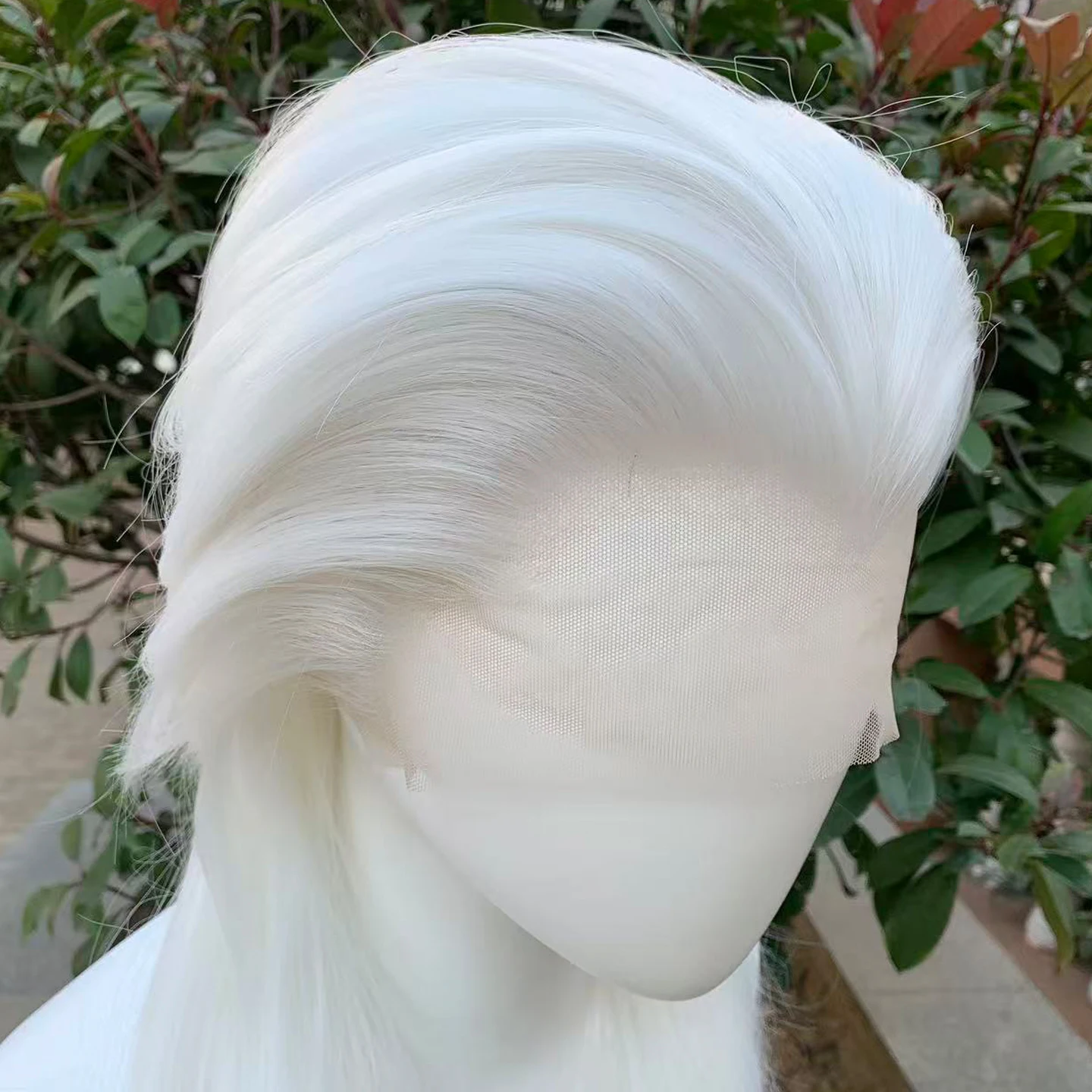 Peruca Sintética Branca 13x4 com Renda Frontal para Mulheres, Cosplay, Comprimento até os Ombros, Estilo Mullet, Peruca Sintética com Renda Cauda de Lobo