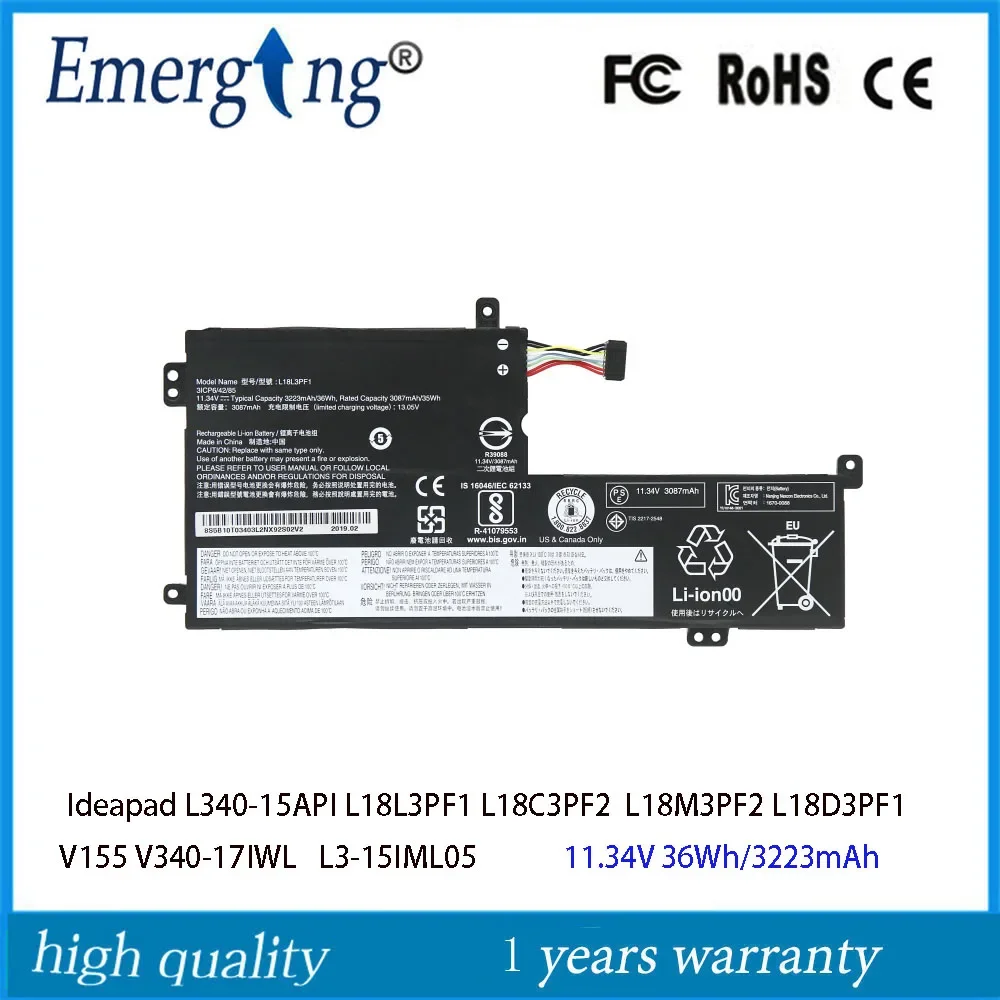 

11.34V 36WH Battery L18L3PF1 for Lenovo Ideapad L340-15API L18C3PF2 L18M3PF2 L18D3PF1 5B10T03401 L340-15IWL V155 V340-17IWL