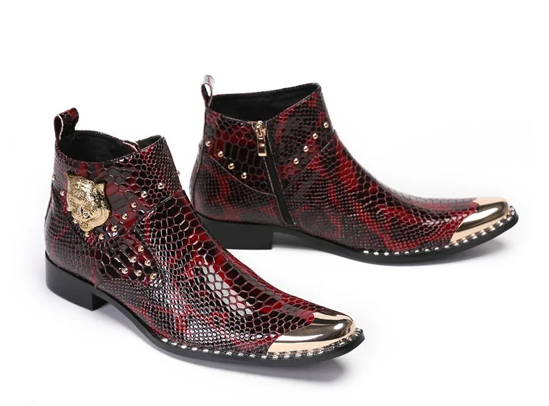 Punk-Stil Echt leder Männer Stiefeletten Eisen schwarz Slip auf Männer Kleid Stiefel italienische formelle Mode Männer Chelsea Stiefel spitz – Detail 4