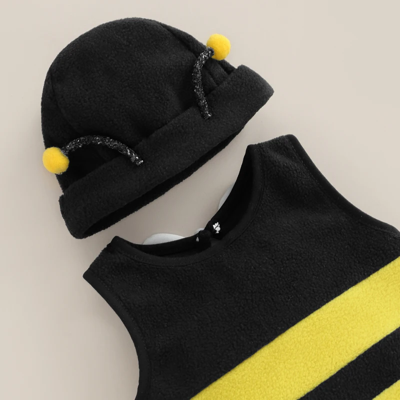 Infant Baby Outfits Girl Boy Cartoon Bees Romper Baby Halloween Costumes Fall Clothes with Hat