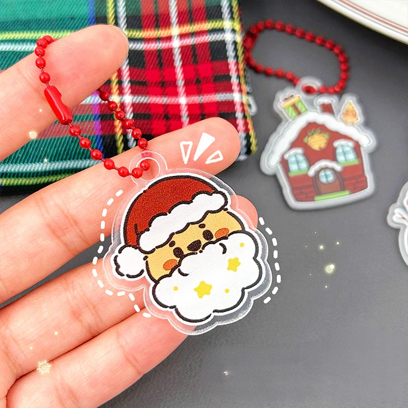 

Christmas Cartoon bell Santa Claus Acrylic keychain cute snowman bear Bag Pendant charm Keyring Friends Gifts accessaries