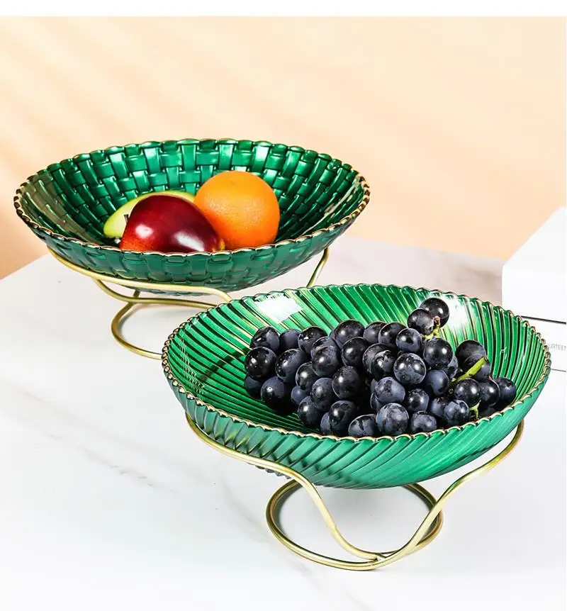 Green Striped Glass Fruit Plate Home Snack Bowl Crystal Phnom Penh Candy Living Room Tea Table Decoration