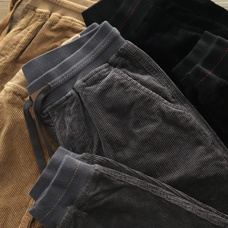 

Мужские вельветовые брюки D.STRANIK Slim Fit, утепленные, модные, с эластичными манжетами на шнурке, в американском повседневном стиле