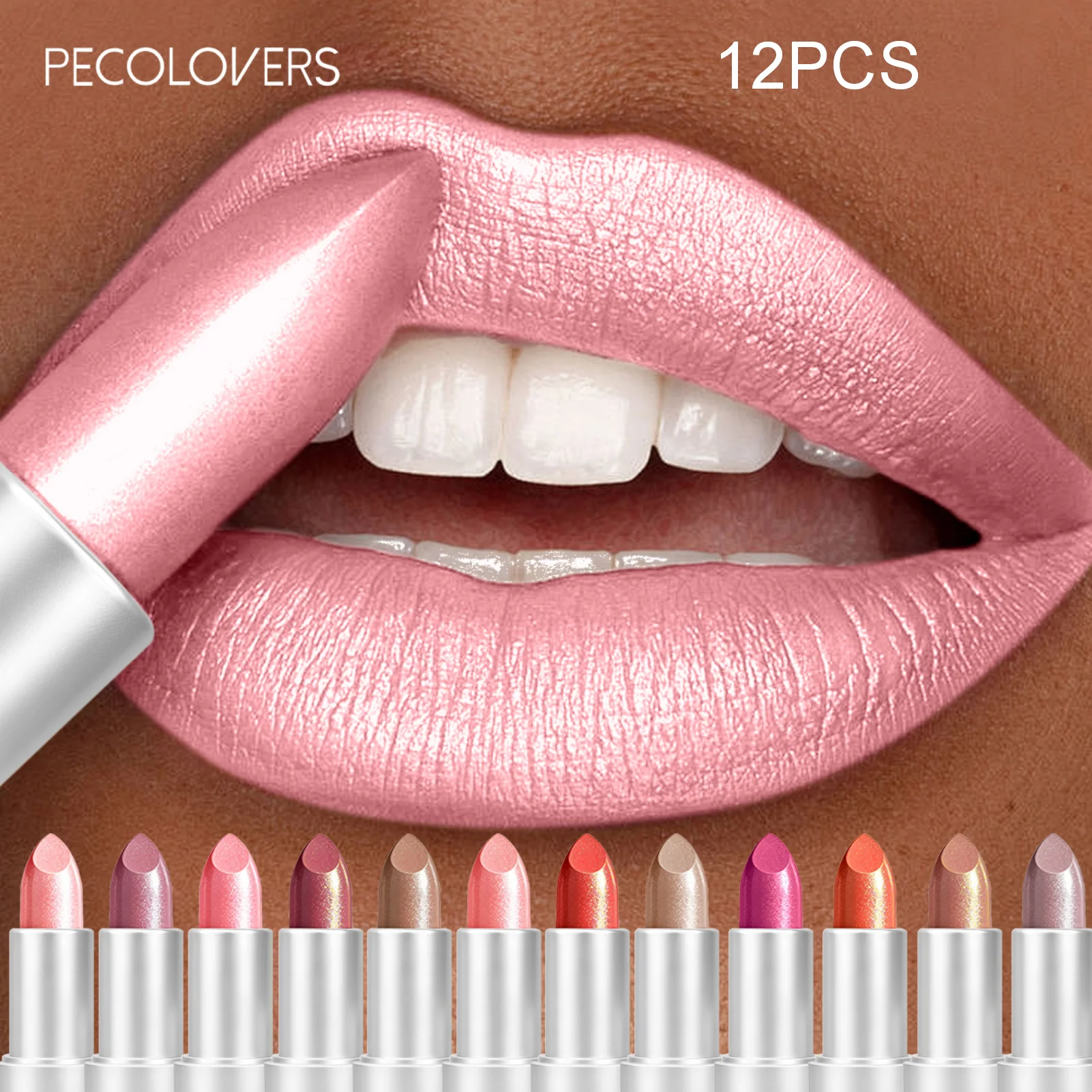12PCS/SET 12-Color Coral Pearlescent Lipstick - Waterproof, Long-Lasting Shine,Hydrating Lip Makeup,Creamy Texture