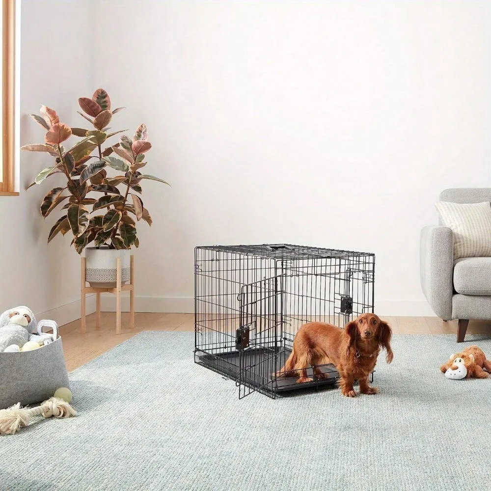 

30" Metal Dog Crate Double Door Little Pet Cage Foldable Dog Cage Black
