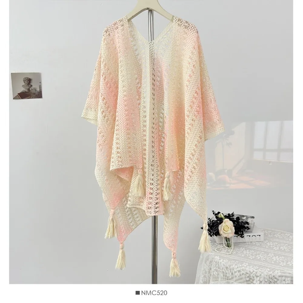 

Женская мода Tie Dye вязаная ажурная шаль в этническом стиле богемный кардиган шаль с кисточками универсальная вязаная накидка накидка