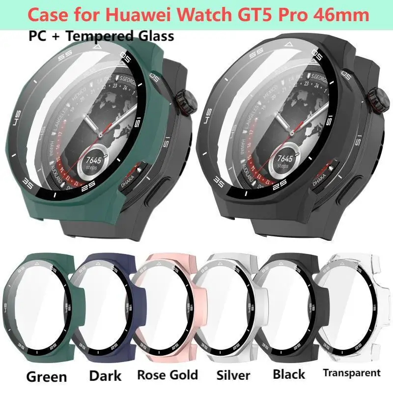 PC + Tempered Film Case for Huawei Watch GT5 Pro 46mm Wrap-around Anti-scratch  Full Cover Screen Protector Watch Case