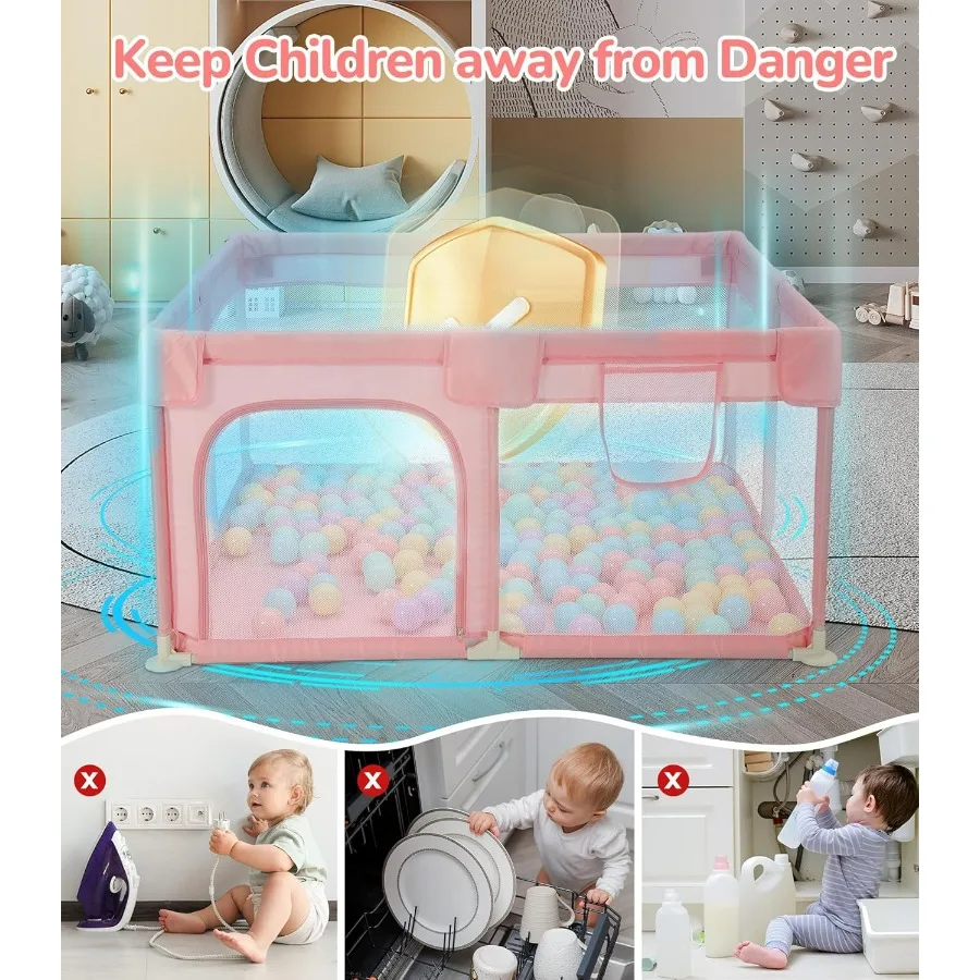 Box per bambini 50×50 Penne da gioco per neonati e bambini piccoli Cortile da gioco anticaduta sicuro con cancelli Recinzione per bambini con rete traspirante per interni