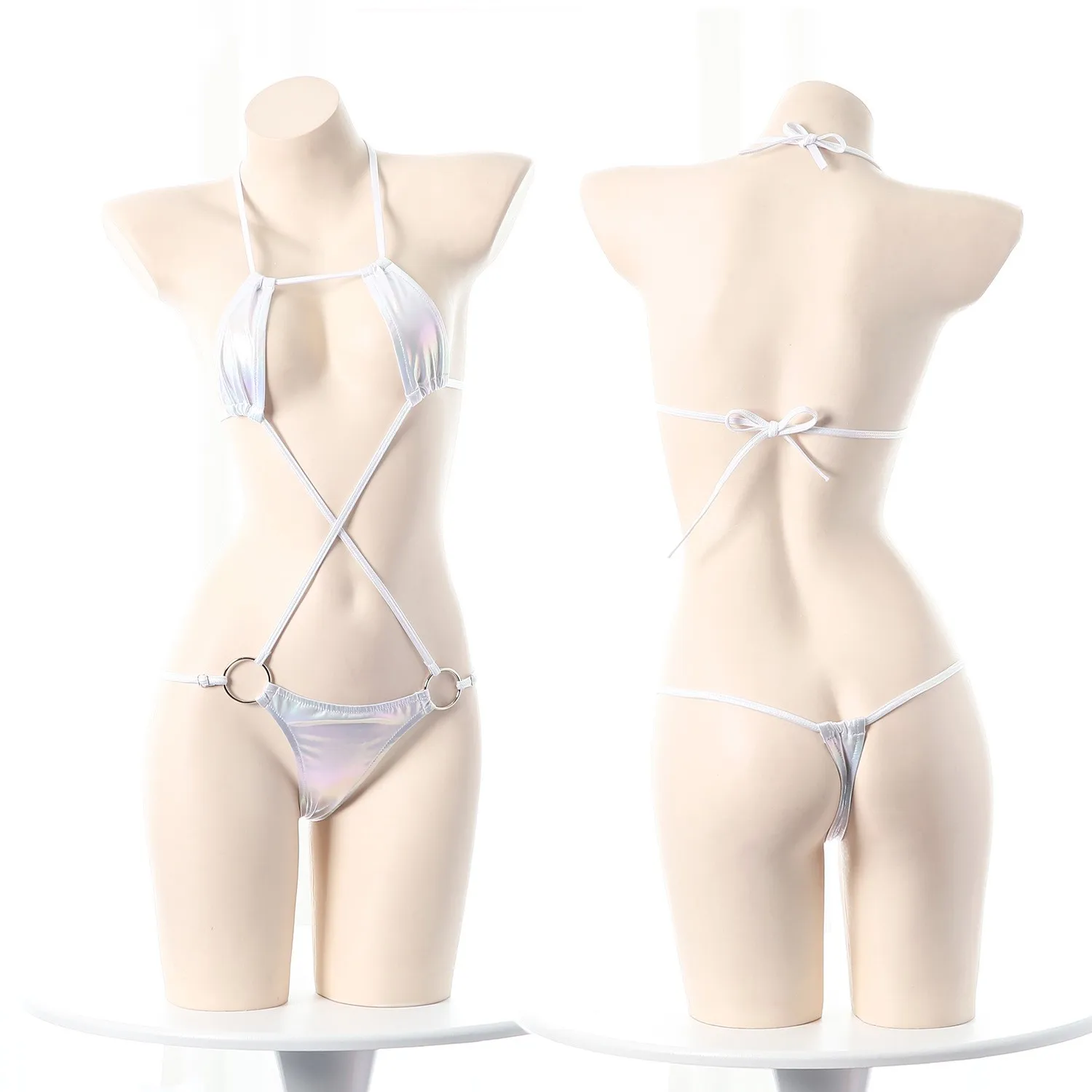 

Women Beach Bikini Set Laced up Lingerie Padded Triangle Cup Top With Briefs 2-Piece Underwear Costumes