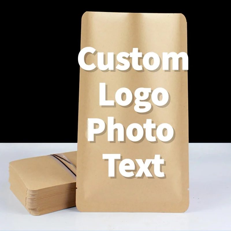 

100PCS Flat Bottom Kraft Paper Bags - Resealable Pouches for Coffee, Tea, Spices, Snacks | Eco-Friendly