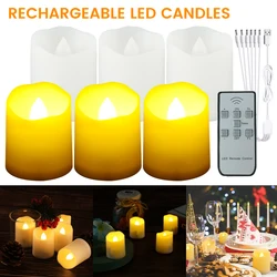 6 LED Candle Lights Flameless Flashing with Remote Timer Realistic Tea Light USB Rechargeable Home Party Light Decoration