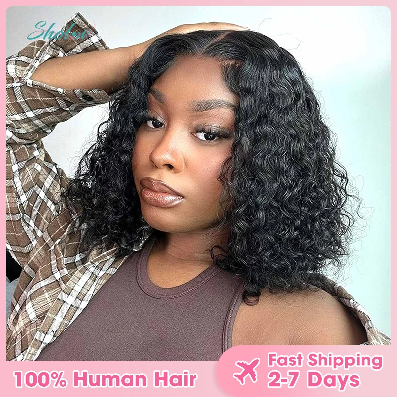 12inch Short Bob Wig Human Hair 13x4 Transparent Lace Frontal Wigs Deep Wave 100% Brazilian Virgin Human Hair Natural Color