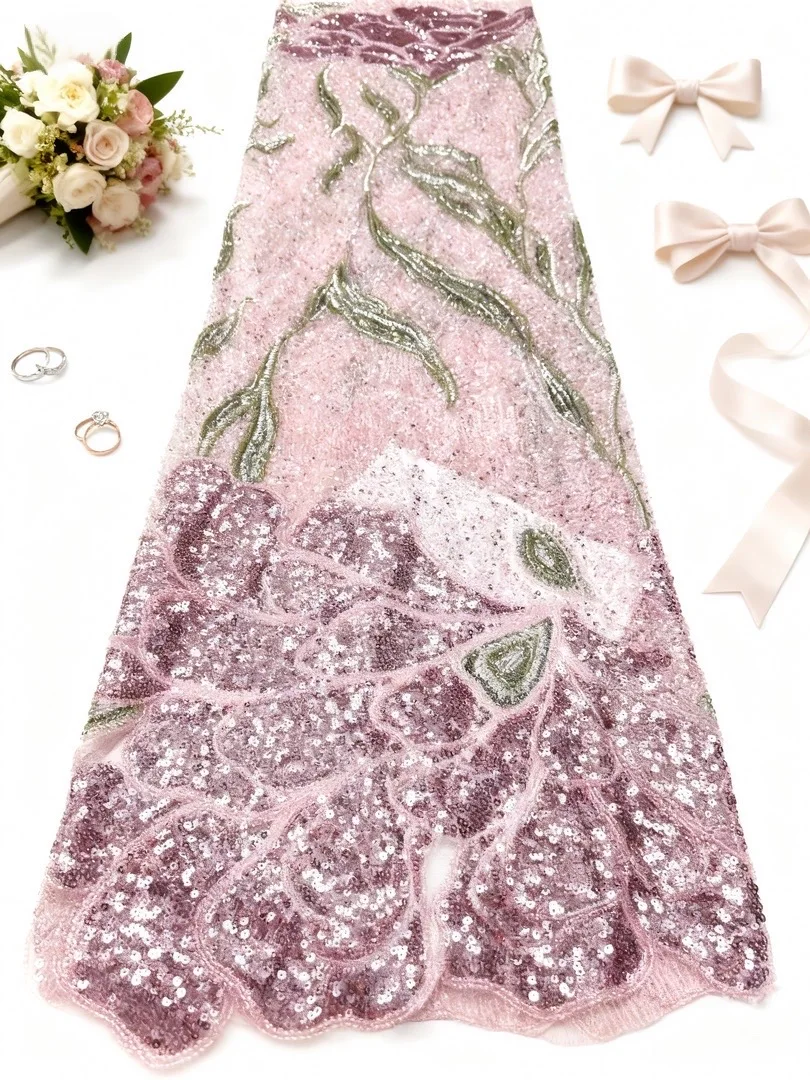 

Nigerian Luxury Sequins Net Lace Fabric 2025 High Quality African Beaded Lace Fabric French For Women Wedding Party Dress Sewing