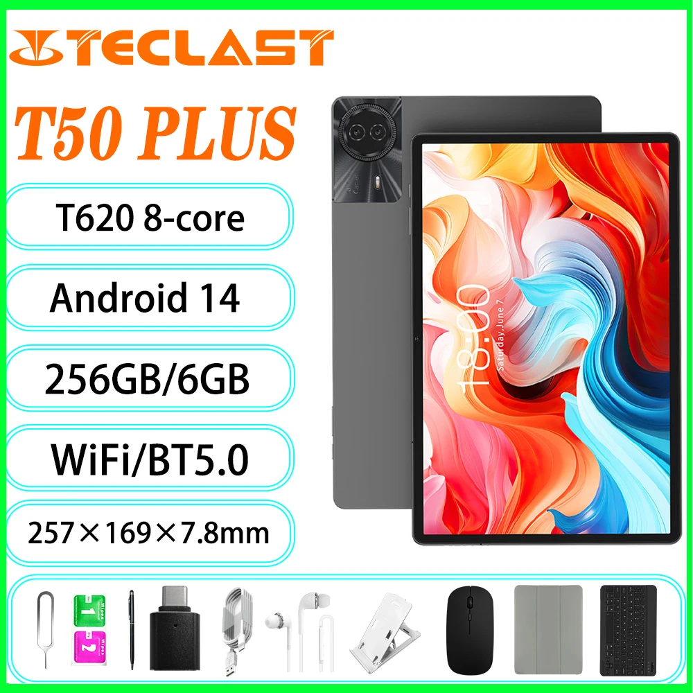 Tableta Teclast T50 Plus Android 14 11 "2K 90Hz alta actualización 6GB + 256GB UNISOC T620 8000mAh batería 8MP + 13MP cámara 4G Tab