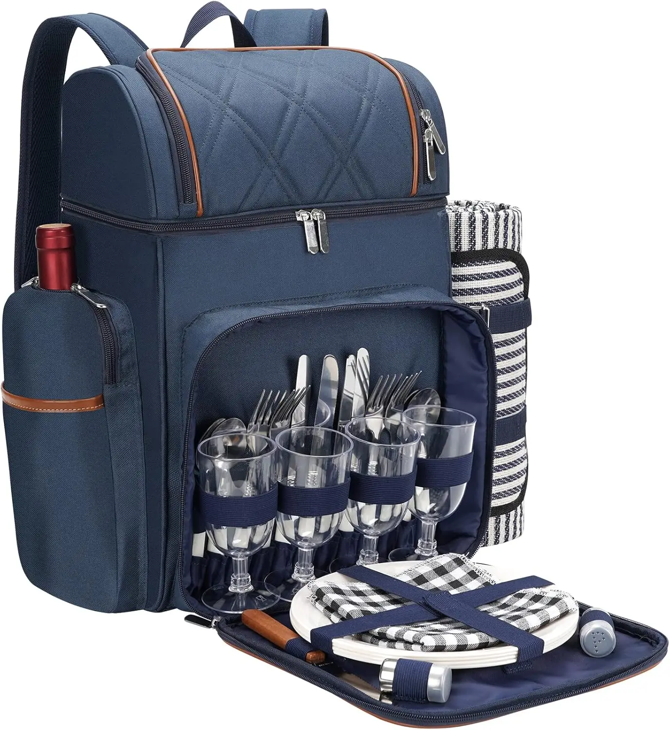 

Backpack for 4,Picnic Basket Set,Leakproof Picnic Bag,Beach Cooler Backpack with Insulated Cooler Wine Pouch,Picnic Blanket