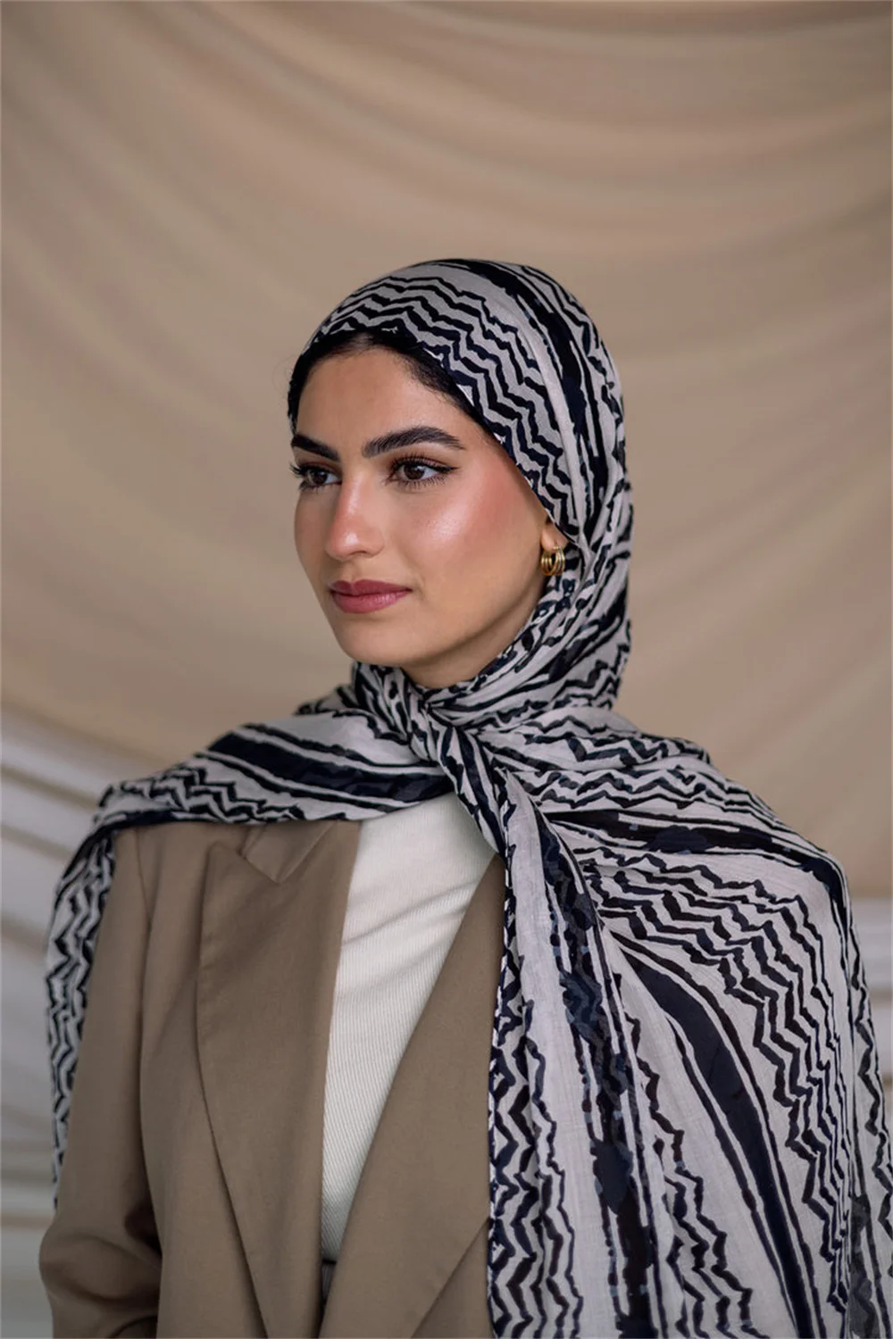 Keffiyeh 히잡 스카프, 빅 사이즈 프린트, 부드러운 롱 패션 스카프, 무슬림 여성 히잡 스트라이프, 팔레트 숄, 라마단