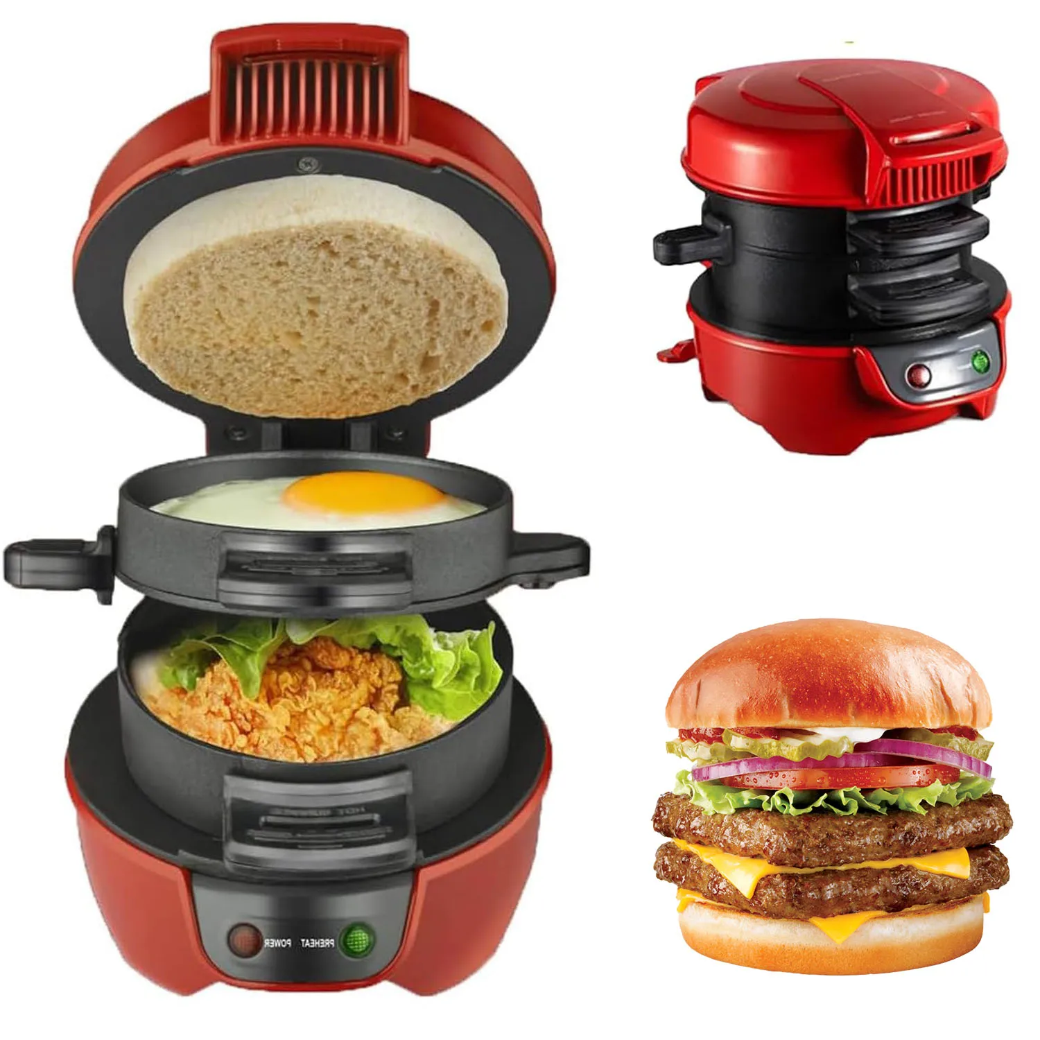 Burger Maker Machine Multifunctional Household Kitchen Breakfast Machine Non-stick Small Electric Bread Hamburger Baking Maker