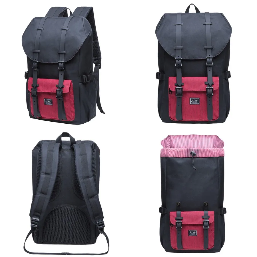 

【New Arrival】Vintage Two-Tone Backpack, Black & Red Flap Rucksack with Buckle Straps, Water Resistant Casual Daypack for School, Travel & Outdoor
