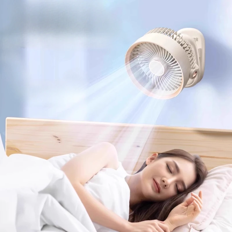 Ventilateur portatif à pince USB, Mini ventilateur Rechargeable ABS, tête secouante avec affichage numérique, vent librement réglable, ventilateur mural confortable pour l'intérieur