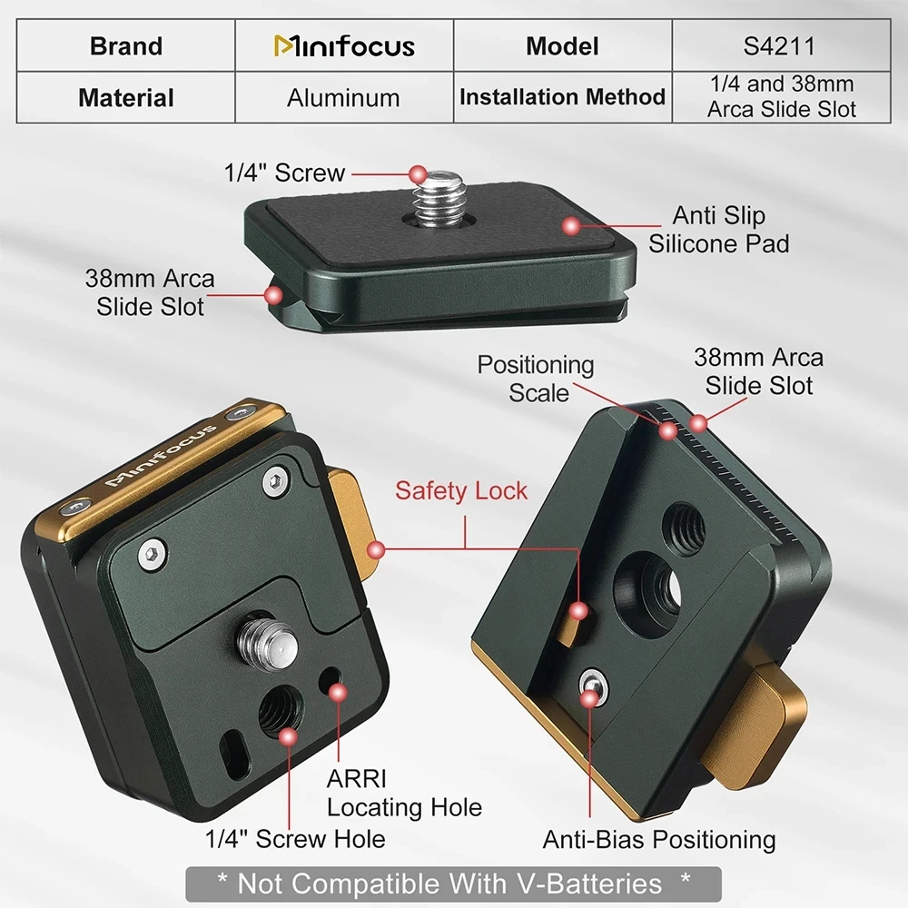 Camera  Arca Swiss Quick Release Mount Lock QR System Clamp Switch Kit for Tripod Monopod Slide DSLR Camcorder DJI zhiyun Gimbal