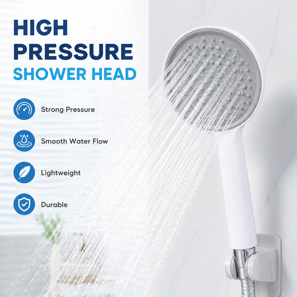 Handheld Shower Head, lightweight design for comfortable grip, no fatigue even with long-time holding, drop-resistant & durable