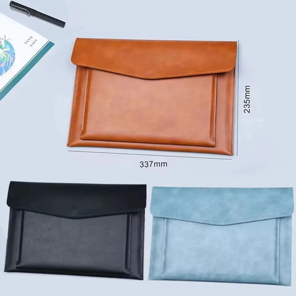 

A4 Leather File Folder Large Capacity Document Bag Business Briefcase Magnetic Button Waterproof Laptop Cases Office Organizer