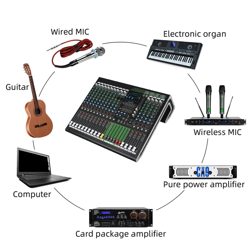 Leicozic 16 Channel Audio Mixer Professional Mixing Consola De Audio DJ Mikser Bluetooth +48V Equalizer Musical Instruments