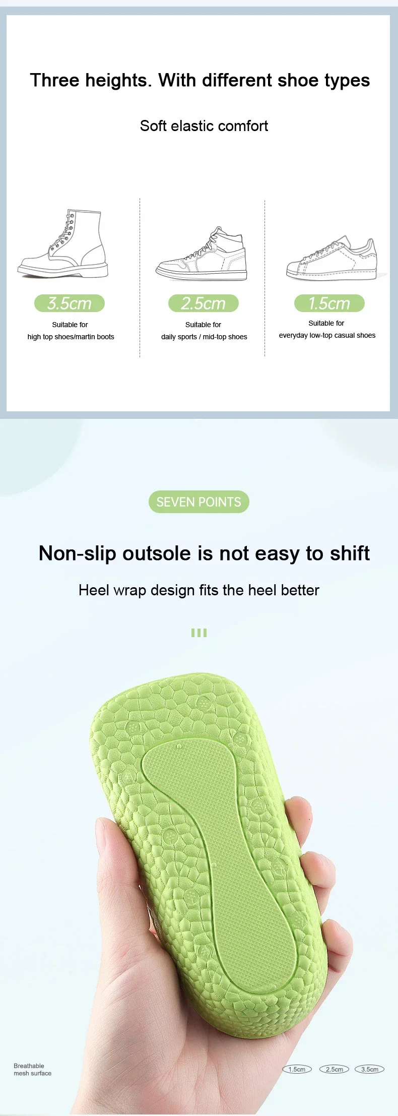 Seven Point Height Increase Insoles Invisible Inner Heightening Pad Sneaker Half Cushion Sports Shoes Boost Pads for Men Women