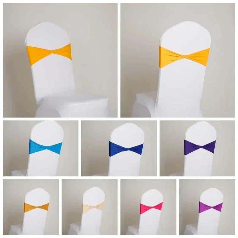 10PCS Pack Wedding Decoration Bow Tie Chair Sashes,Birthday Party, Banquet Design, Elastic Fit All Chairs Plain Style