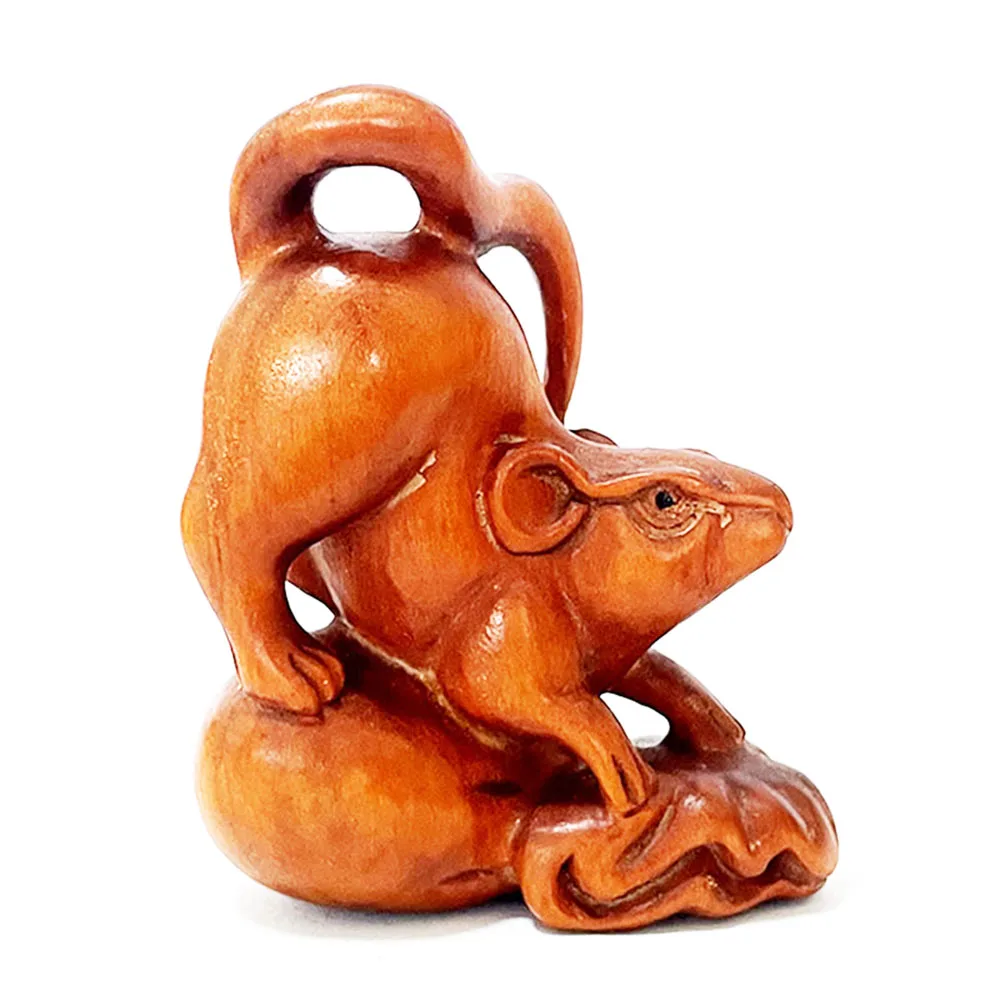 

RS499, 2-дюймовая резная японская самшита Нецсуке, милая мышь, скульптура животного, маленькие украшения