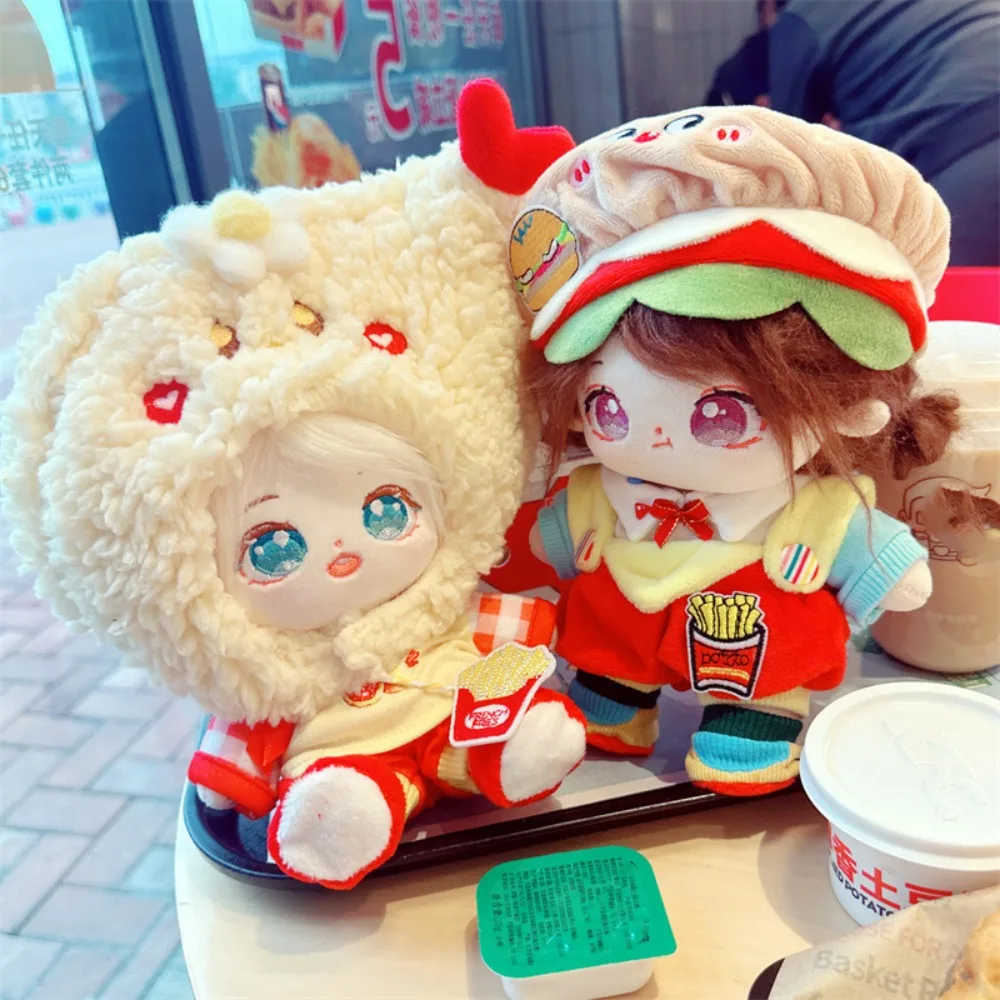 Cartoon 20cm Cotton Doll Food Clothes Mini Fried Chicken Cotton Doll Clothes Red Hamburg 20CM Cotton Doll Rompers