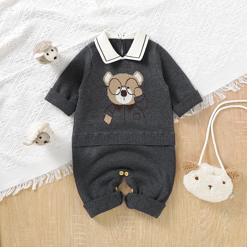 

Newborn Baby Rompers Knitted Autumn Winter Turtle Neck Long Sleeve Infant Kids Boys Cotton Jumpsuits Outfits One Pieces Overalls