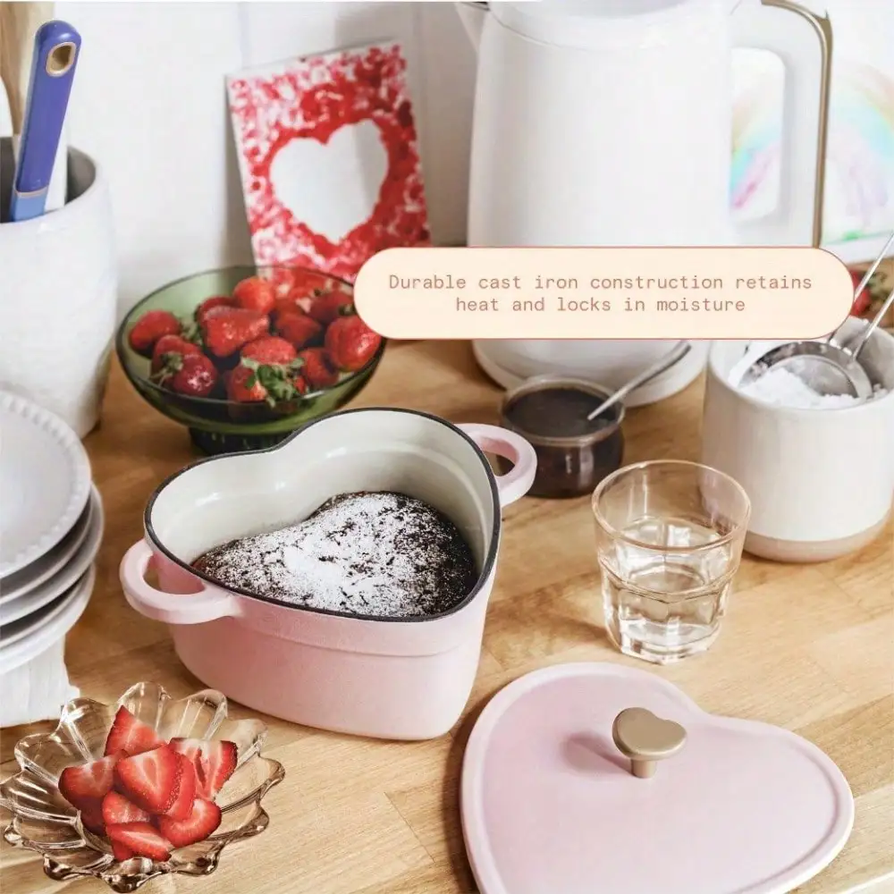 

Beautiful 2QT Cast Iron Heart Dutch Oven, heart-shaped design, exquisite and lovely, suitable as a housewarming gift