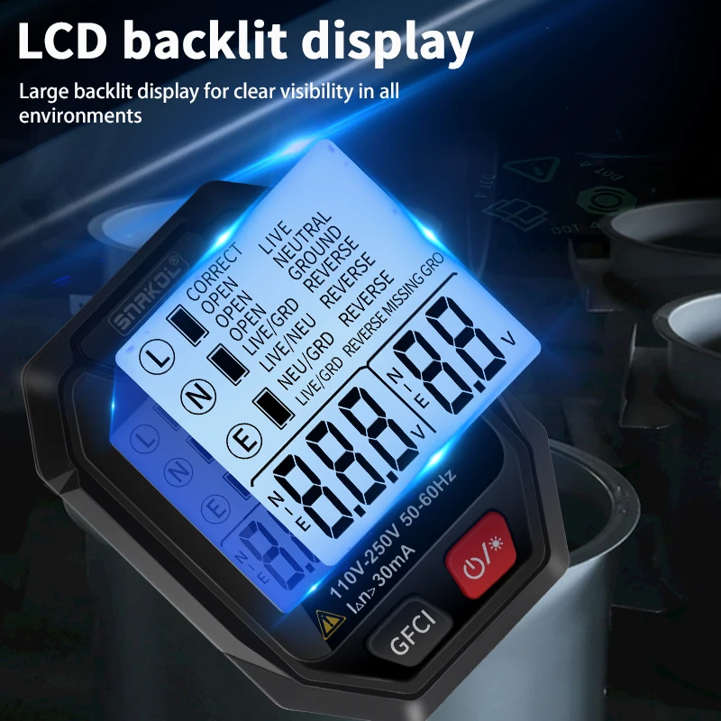 Imagem -03 - Testador de Soquete Digital Tensão Rcd Teste Soquete Detector ue Eua Reino Unido Plug Terra Linha Zero Polaridade Fase Verificação Ferramentas