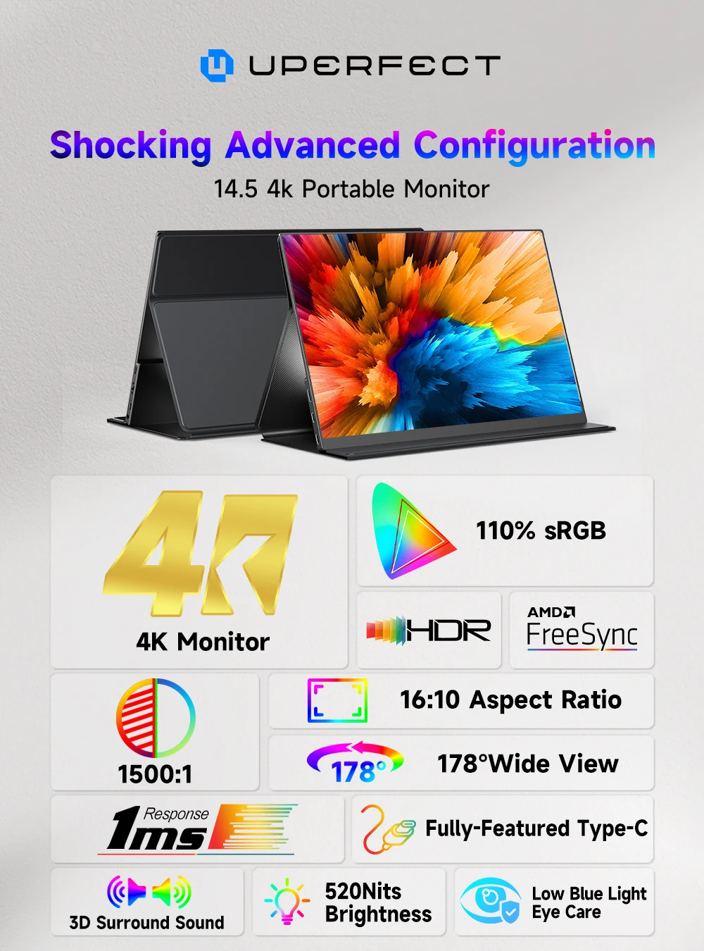 UPERFECT 14.5インチ 4K ポータブルモニター  - Pc Gaming Y Monitor のレビューと価格