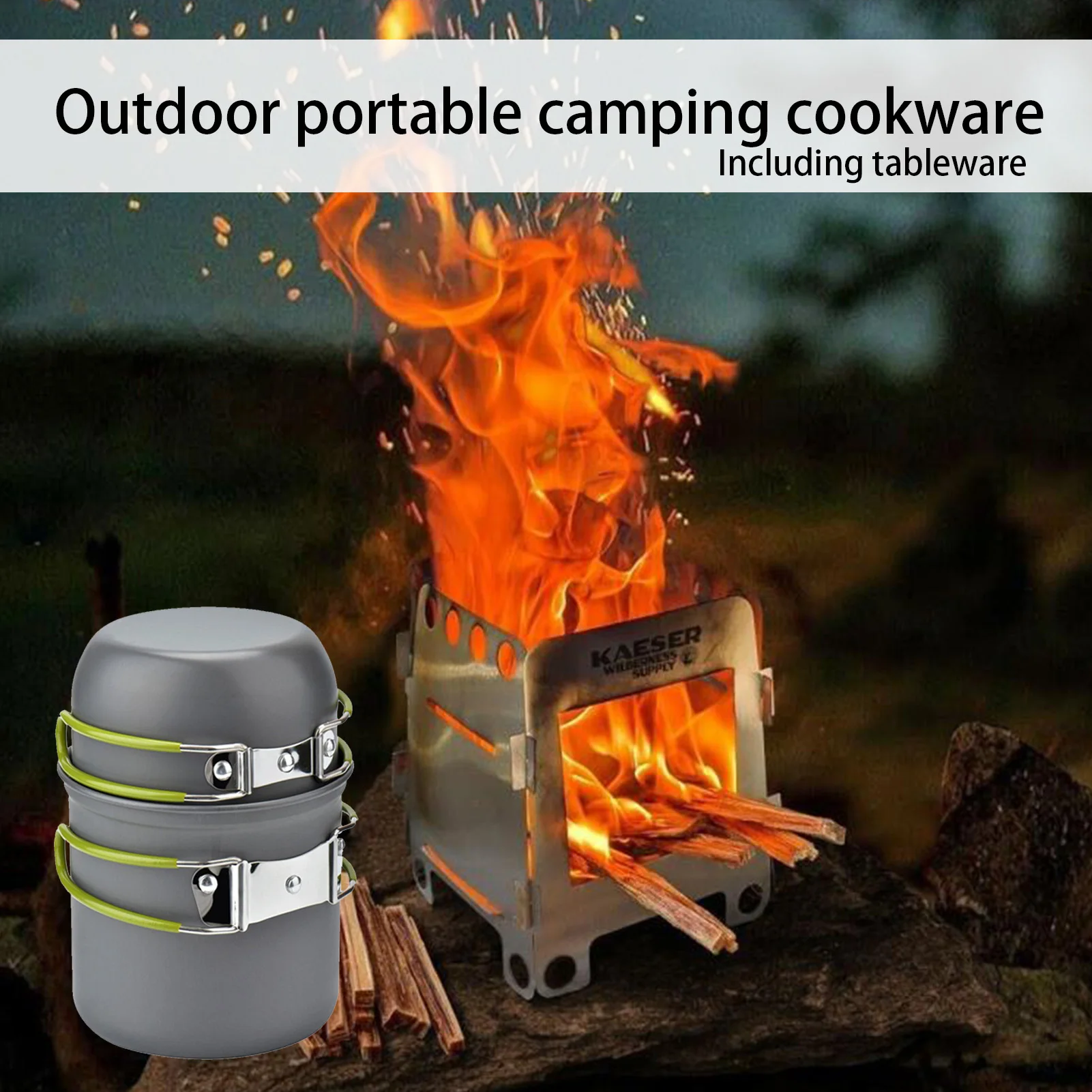 Juego de cocina portátil para pesca – Olla y cubiertos de aluminio - imagen 2