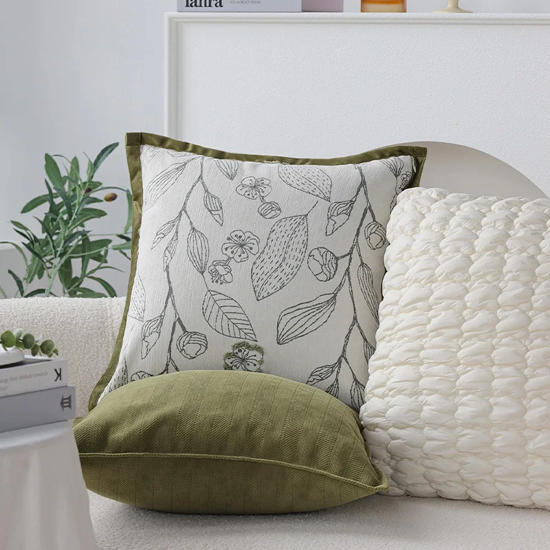 

Cushions Cover Pillowcase 45x45cm Polyester Decorative New Home Green Leaf Edged Pillow Cover Use For Living Room Sofa Bedroom