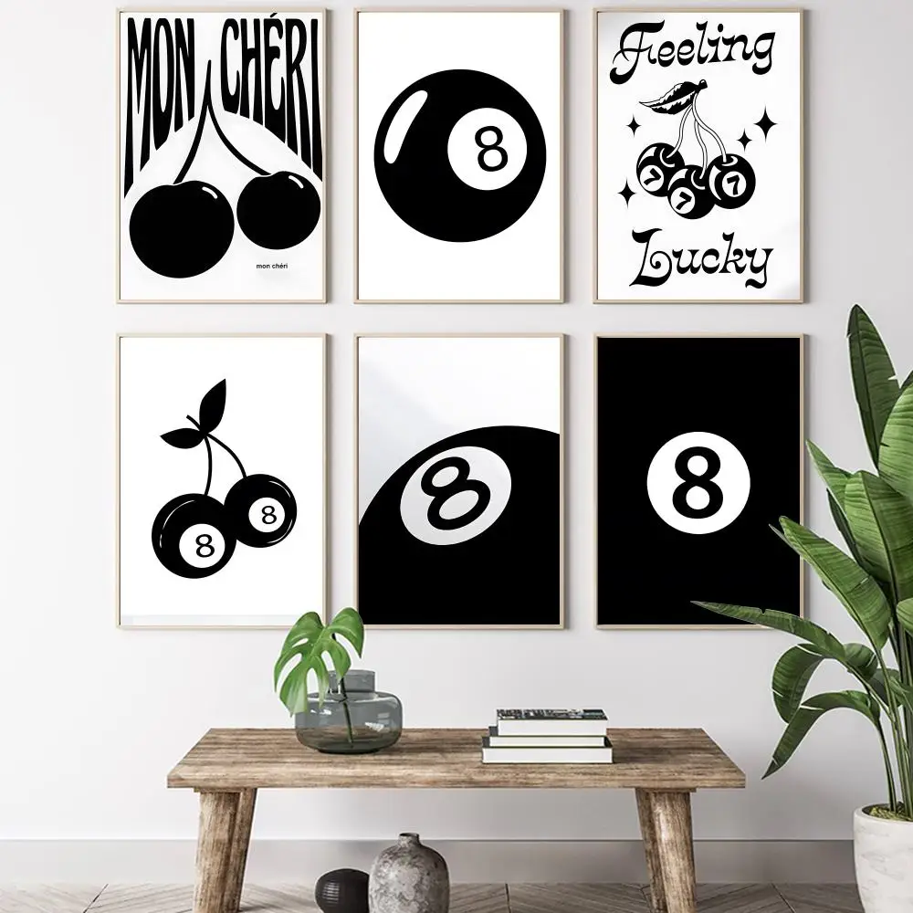 1PCS Frameless Black and white billiard cat Painting Calligraphy HD Canvas Poster living room bedroom bar aesthetic decoration